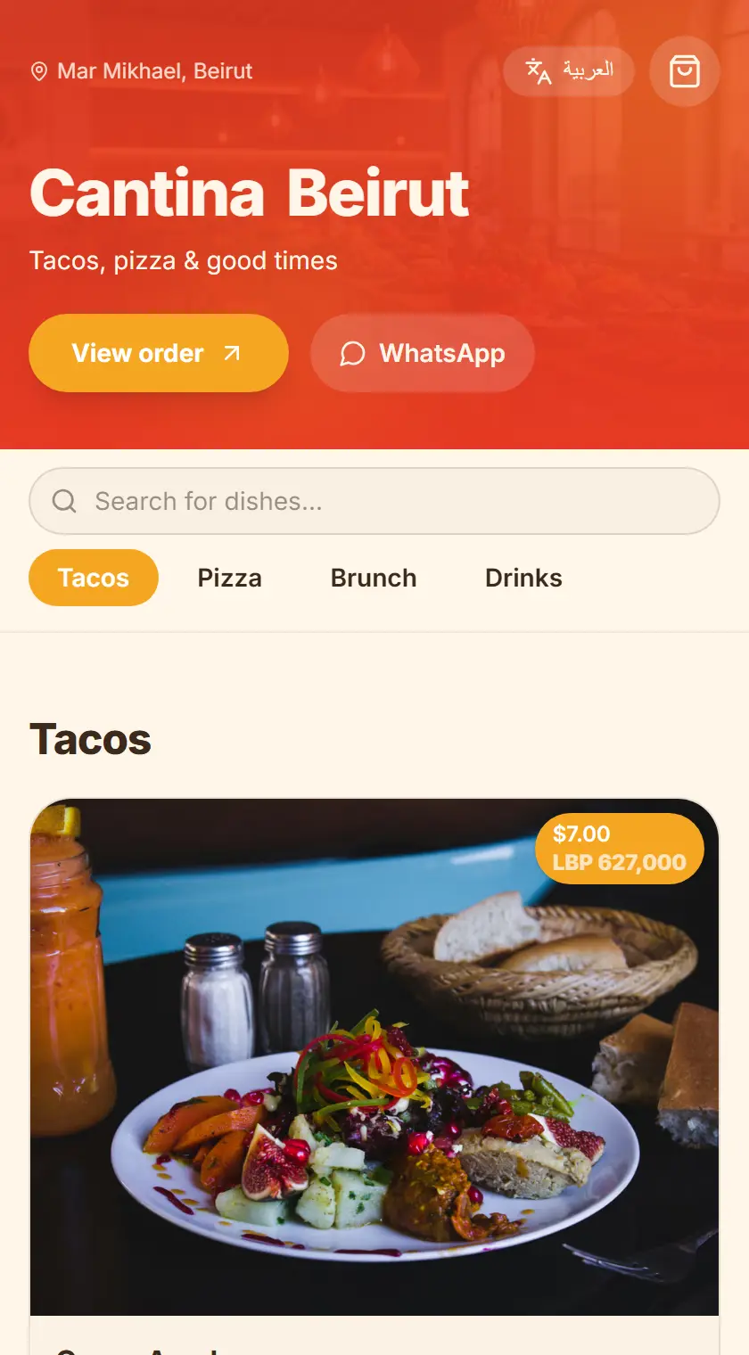 Cantina Beirut — Casual menu